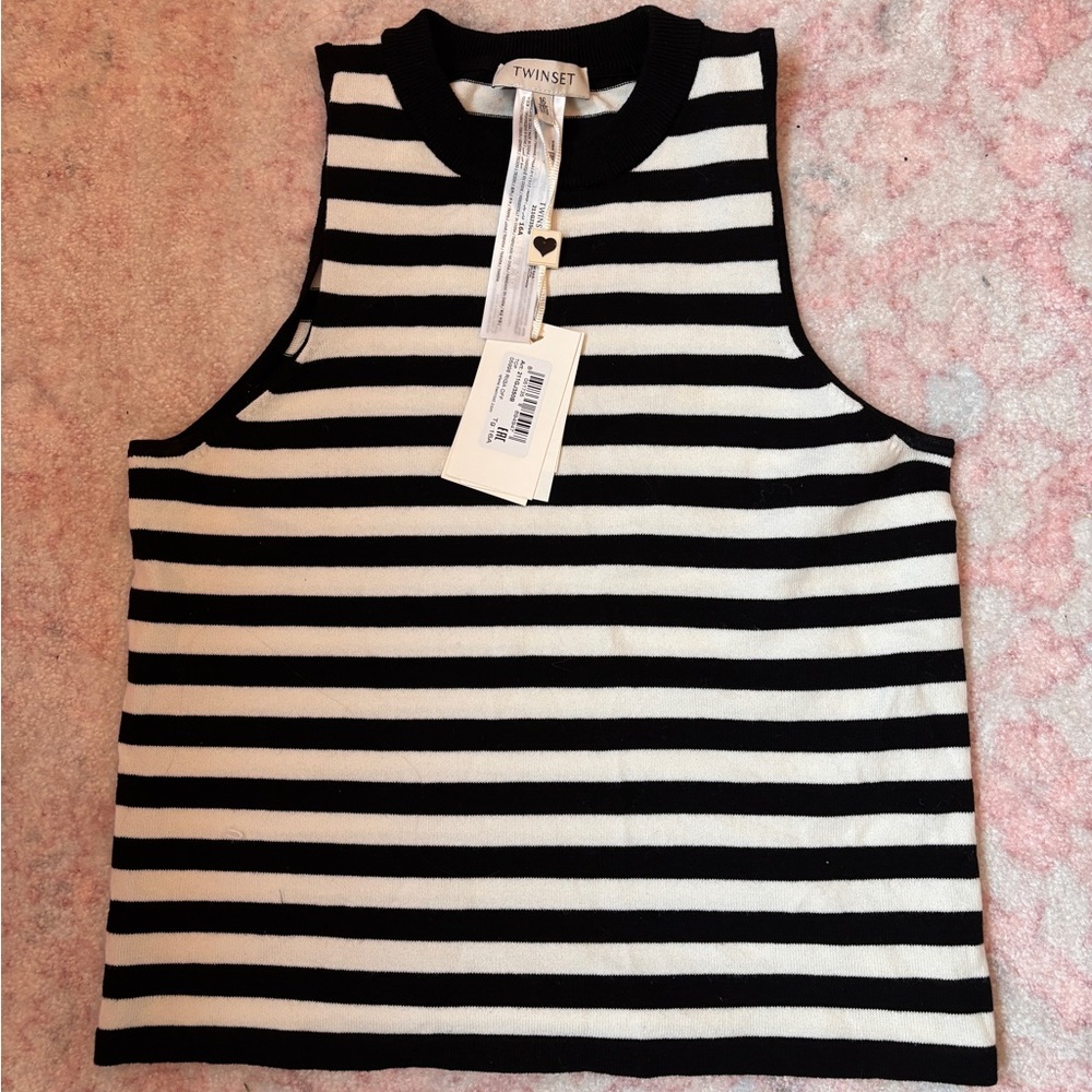 Twinset Black and White Striped Sleeveless Top